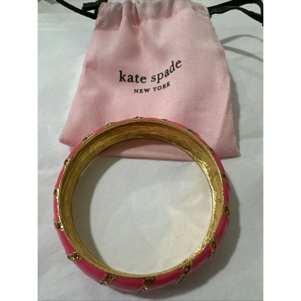 Kate Spade Pink Crystal Lollie Bracelet enamel Bangle multi color Pave stones